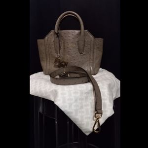 Diane Von Furstenberg Stella Embossed Ostrich Satchel Convertible Crossb…